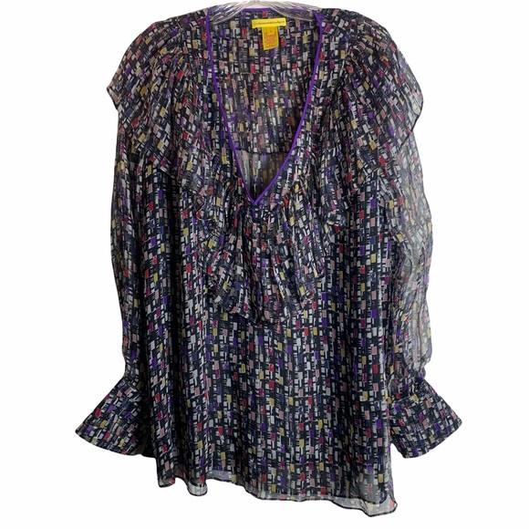 Catherine Malandrino stylish printed blouse 100% Silk Size 8 - Picture 1 of 7